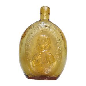Empire Glass Works  General Taylor Amber  Yellow Bottle Flask Washington Father